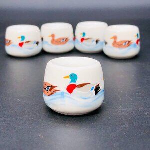 80s Funny Design Mallard Duck Porcelain Mini Candle Holders Set of 5